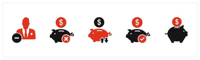 A set of 5 business icons as remove user, remove savings, bank transaction vector