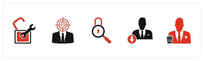 A set of 5 business icons as settings, business target, lock search vector
