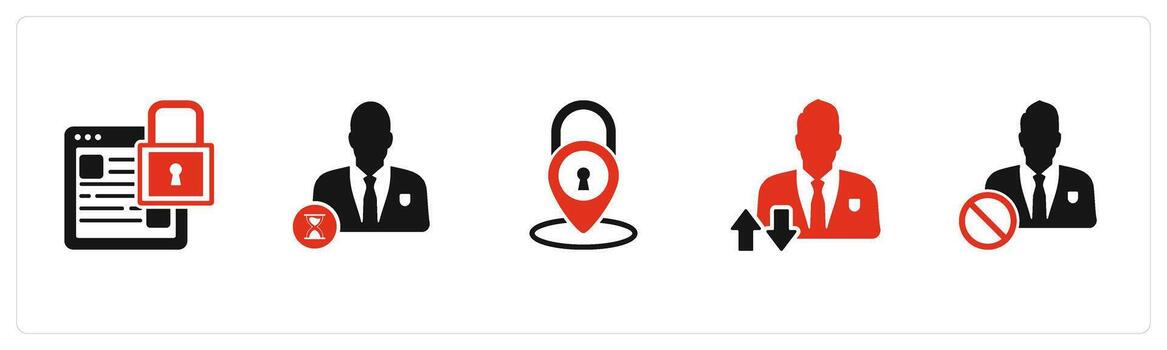 un conjunto de 5 5 negocio íconos como página web seguridad, hora gestión, ubicación seguridad vector