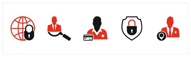 A set of 5 business icons as global security, search employee, card owner vector