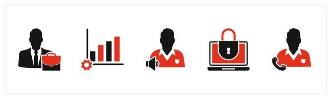 A set of 5 business icons as business portfolio, graph settings, listening music vector
