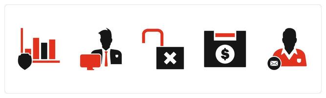 A set of 5 business icons as graph security, office work, lock vector