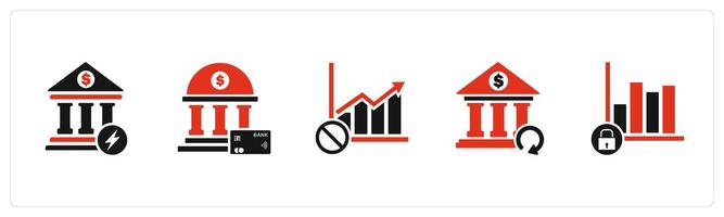 A set of 5 business icons as fast banking, online banking, graph prohibited vector