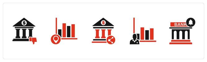 A set of 5 business icons as dislike bank, graph location, bank share vector