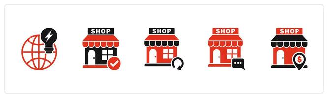 A set of 5 business icons as generate idea, approve store, update store vector