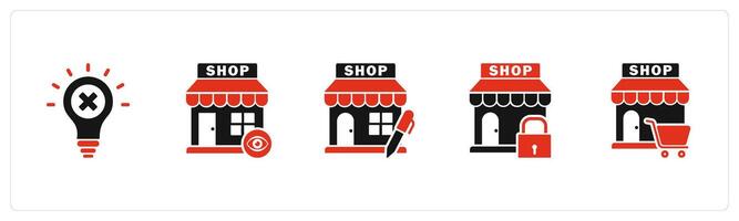 A set of 5 business icons as wrong idea, view store, edit store vector