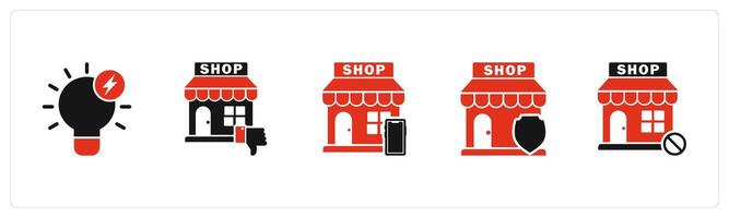 A set of 5 business icons as fast idea, dislike store, m commerce vector