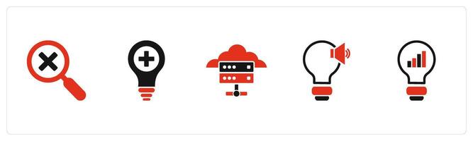 A set of 5 business icons as wrong search, create idea, cloud server vector