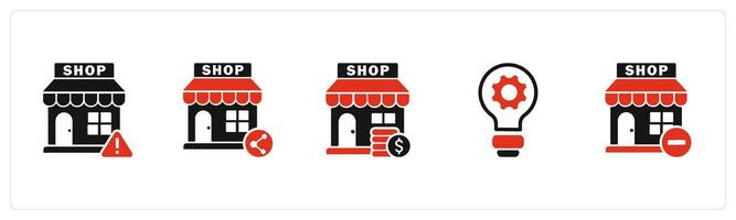 A set of 5 business icons as store maintenance, share store, revenue store vector