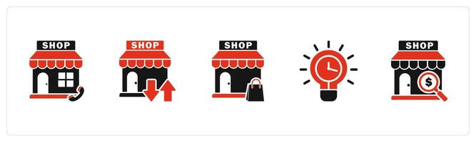 A set of 5 business icons as calling store, transformation store, shopping bag vector