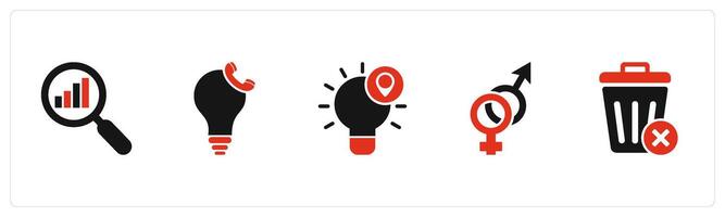 A set of 5 business icons as search analytics, calling idea, idea location vector