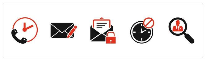 A set of 5 business icons as call on time, edit message, email protection vector