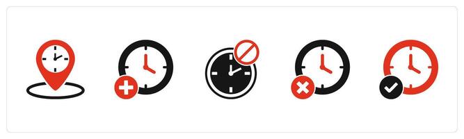 A set of 5 business icons as time location, add time, clock prohibited vector