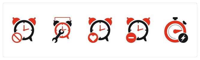 A set of 5 business icons as time prohibited, time settings, favorite clock vector