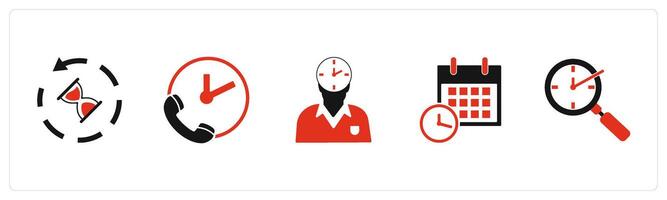 A set of 5 business icons as sandglass, call on time, time management vector