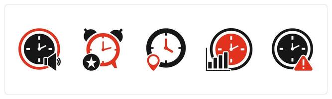 A set of 5 business icons as time speaker, favorite time, time location vector