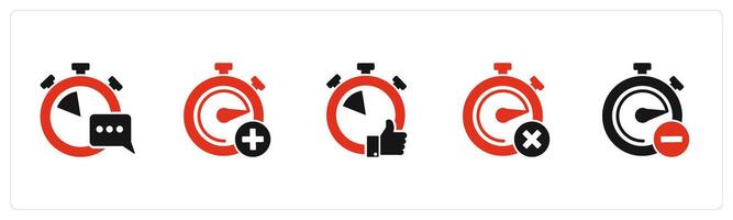 A set of 5 business icons as message time, add time, like time vector