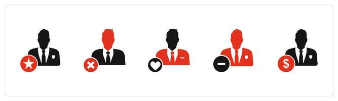 A set of 5 business icons as star employee, wrong user, favorite user vector