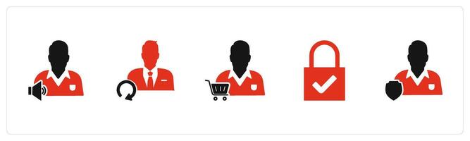 A set of 5 business icons as listening music, update user, store owner vector