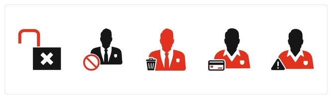 A set of 5 business icons as lock, user prohibited, remove user vector