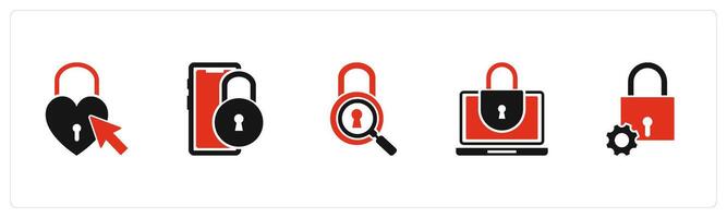 A set of 5 business icons as heart, mobile security, lock search vector