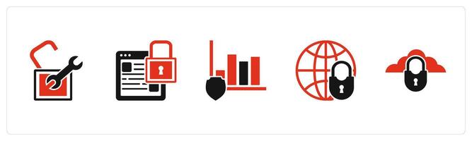 A set of 5 business icons as settings, webpage security, graph security vector