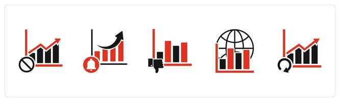A set of 5 business icons as graph prohibited, graph notification, dislike graph vector