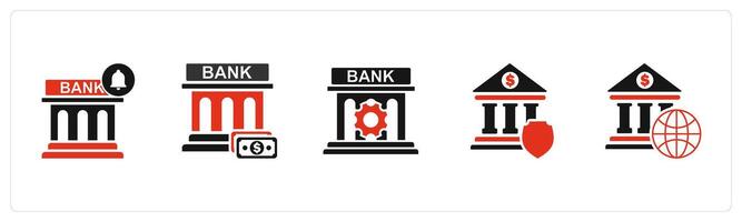 A set of 5 business icons as bank notification, financial institution, bank renovate vector