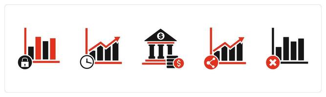 A set of 5 business icons as growth security, growth time, financial institution vector