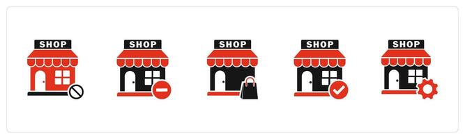A set of 5 business icons as prohibited shopping, remove store, shopping bag vector
