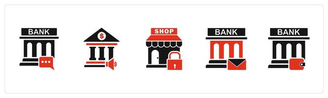 A set of 5 business icons as bank message, bank speaker, store security vector