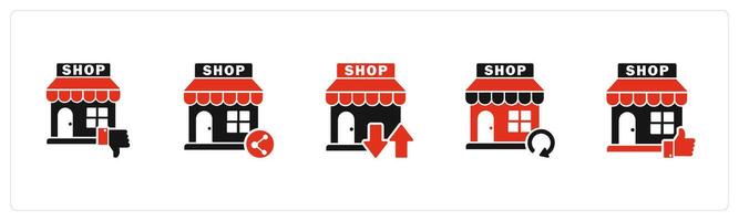 A set of 5 business icons as dislike store, share store, transformation store vector