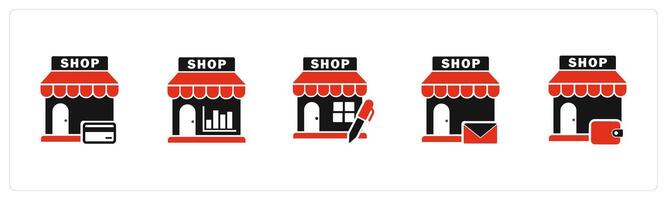 A set of 5 business icons as card shopping, revenue store, edit store vector