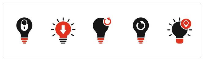 A set of 5 business icons as idea security, inspiration, refresh idea vector