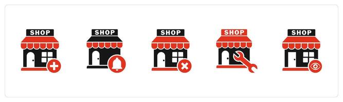 A set of 5 business icons as add store, store notification, remove store vector