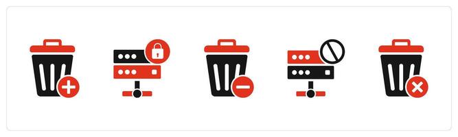 A set of 5 business icons as trash, server security, recycle bin vector