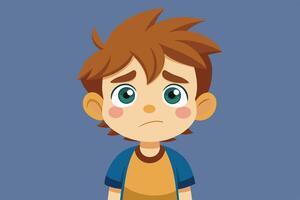 A young boy with a worried expression looks directly at the viewer against a simple blue background, showcasing emotion and vulnerability vector