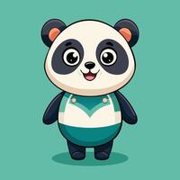 Cute cartoon panda character smiling happily against a bright teal background in a playful, animated style during daylight vector