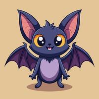 Cute cartoon bat with large ears and bright eyes, standing on a plain background ready for an adventure during twilight vector