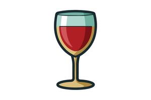 A colorful drawing of a wine glass filled with red wine on a plain background vector