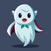 Cute cartoon ghost character with a smiling expression and flowing cape on a dark background, perfect for Halloween-themed artwork vector
