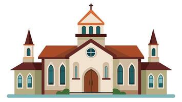 Stylized illustration of a church with steeples and arched windows set against a simple background vector