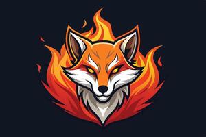 Stylized fox head logo surrounded by vibrant flames on a dark background, showcasing a fierce and dynamic look for branding vector