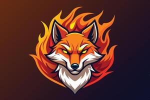 A fierce fox surrounded by flames signifying strength and energy in a bold graphic design vector