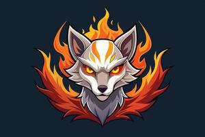 Stylized fox illustration with fiery elements on dark background showcasing vibrant colors and dynamic design vector