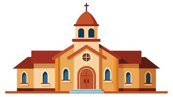 Charming church illustration with a bell tower, decorative windows, and a warm palette showcasing serene architecture vector