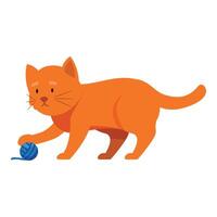 Ginger cat playing with a ball of yarn on white background vector