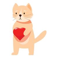 Cute cartoon cat holding a red heart vector