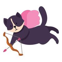Black cat cupid flying and aiming with bow and arrow vector