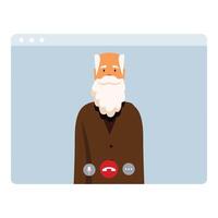 Senior man having a video call on a computer vector